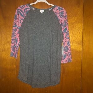 Lularoe Randy Top Pink Teal Paisley 3/4 Sleeve L